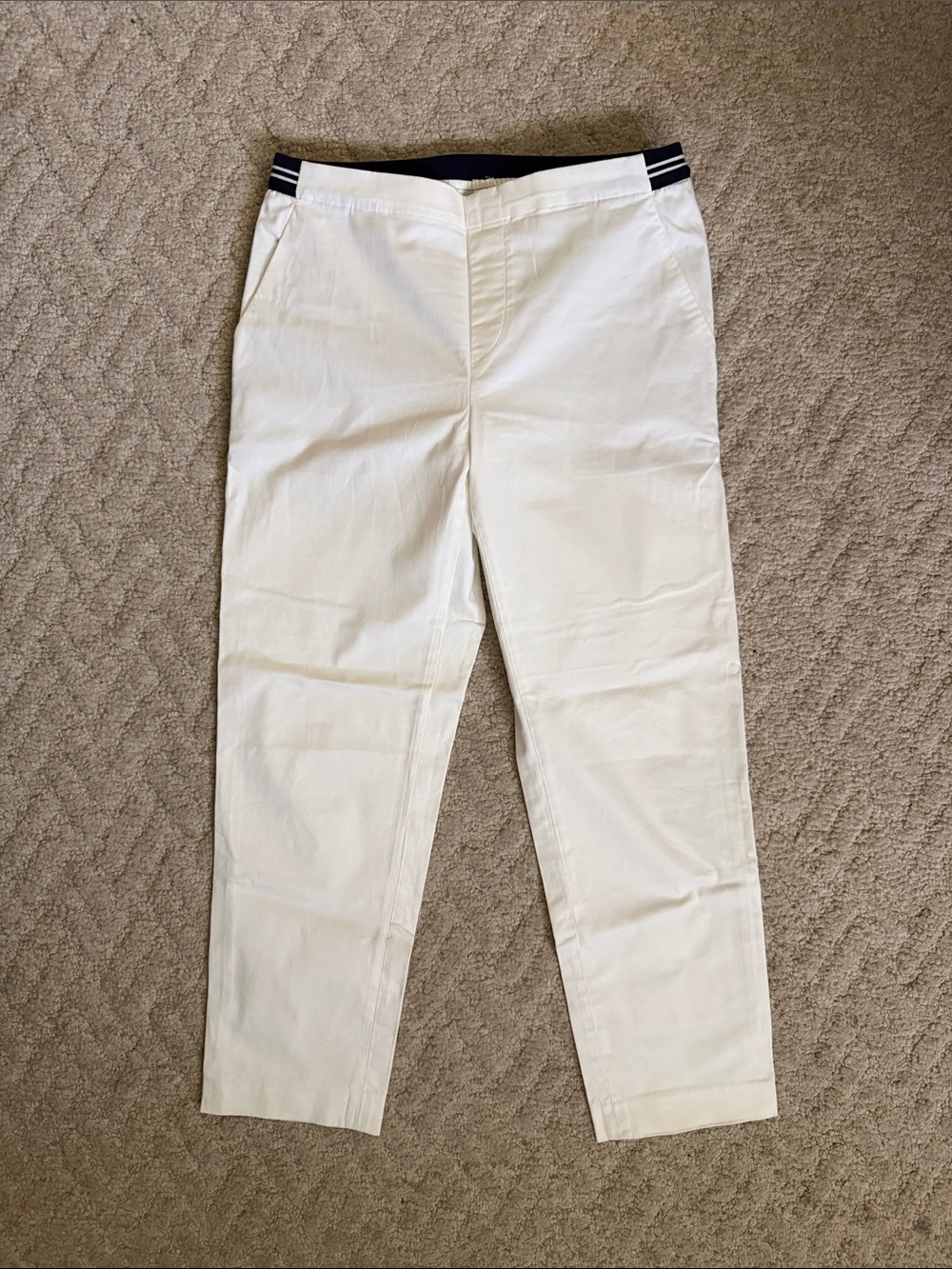 Uniqlo Women's White Ankle-Length Cropped Pants with Navy Waist Trim